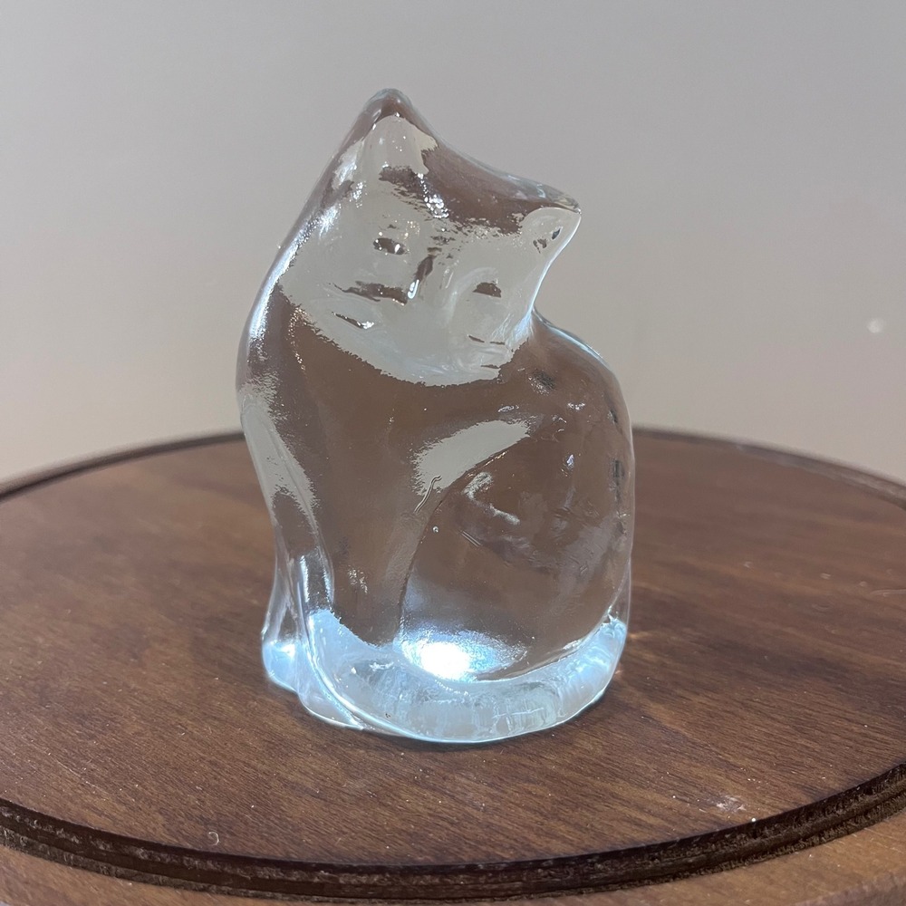 Blenko Clearā Glass Cat Figurine 2020 Hand Blown Art Glass MCM Aesthetic 3.75"